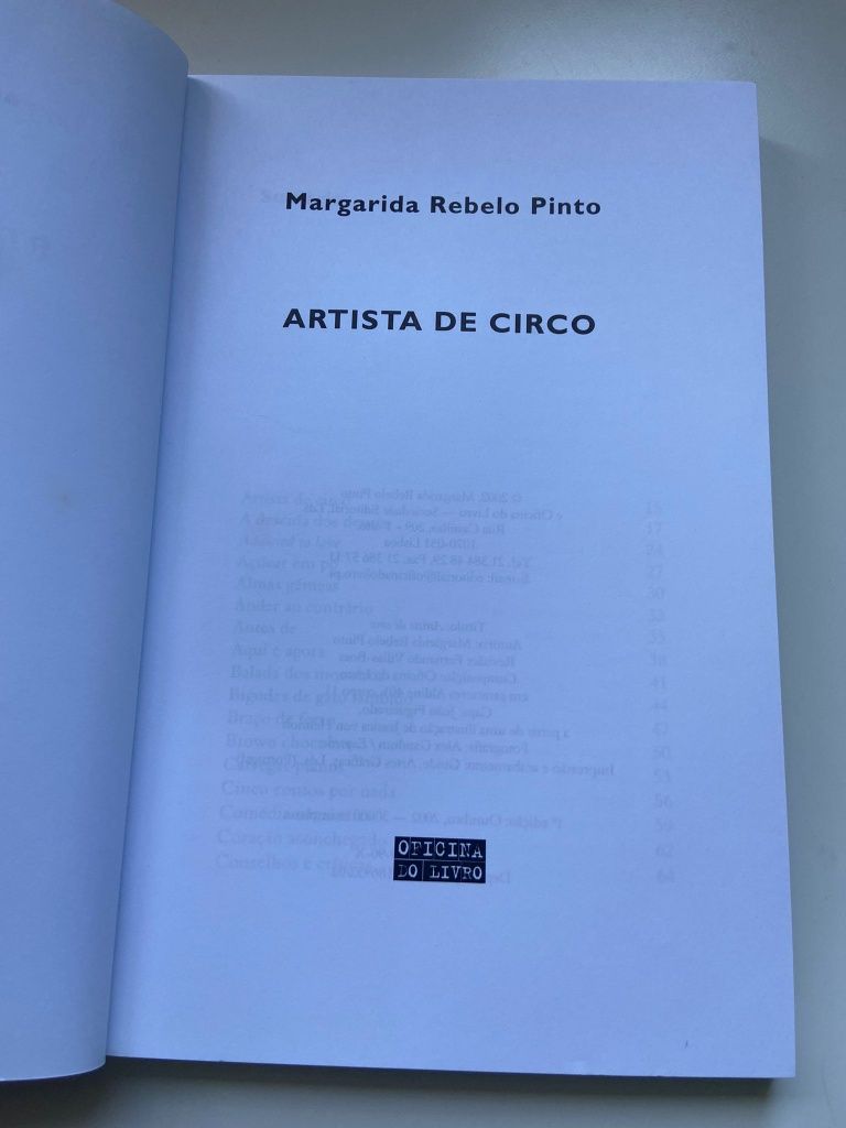 Livro "Artista do circo" de Margarida Rebelo Pinto