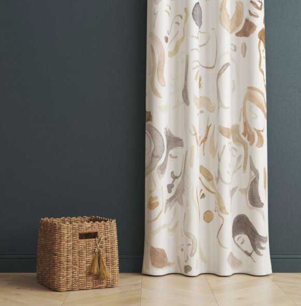 Zasłony boho "Creamy Faces" – 100% bawełna, 2 sztuki, 140x300, tunel
