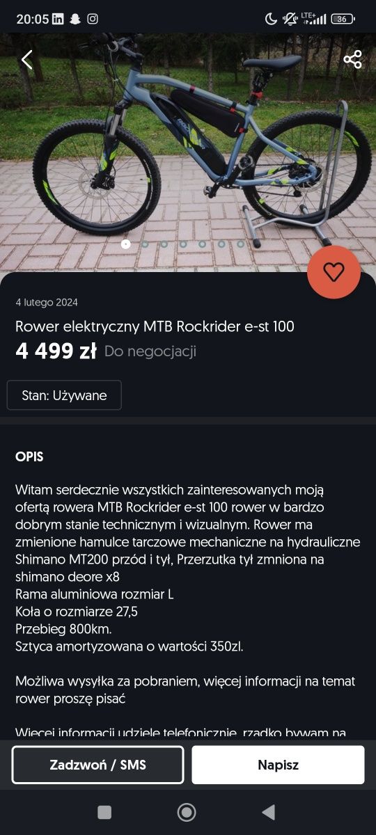 Okazja! Rower elektryczny górski  MTB Rockrider E-ST 100 r M 27,5"