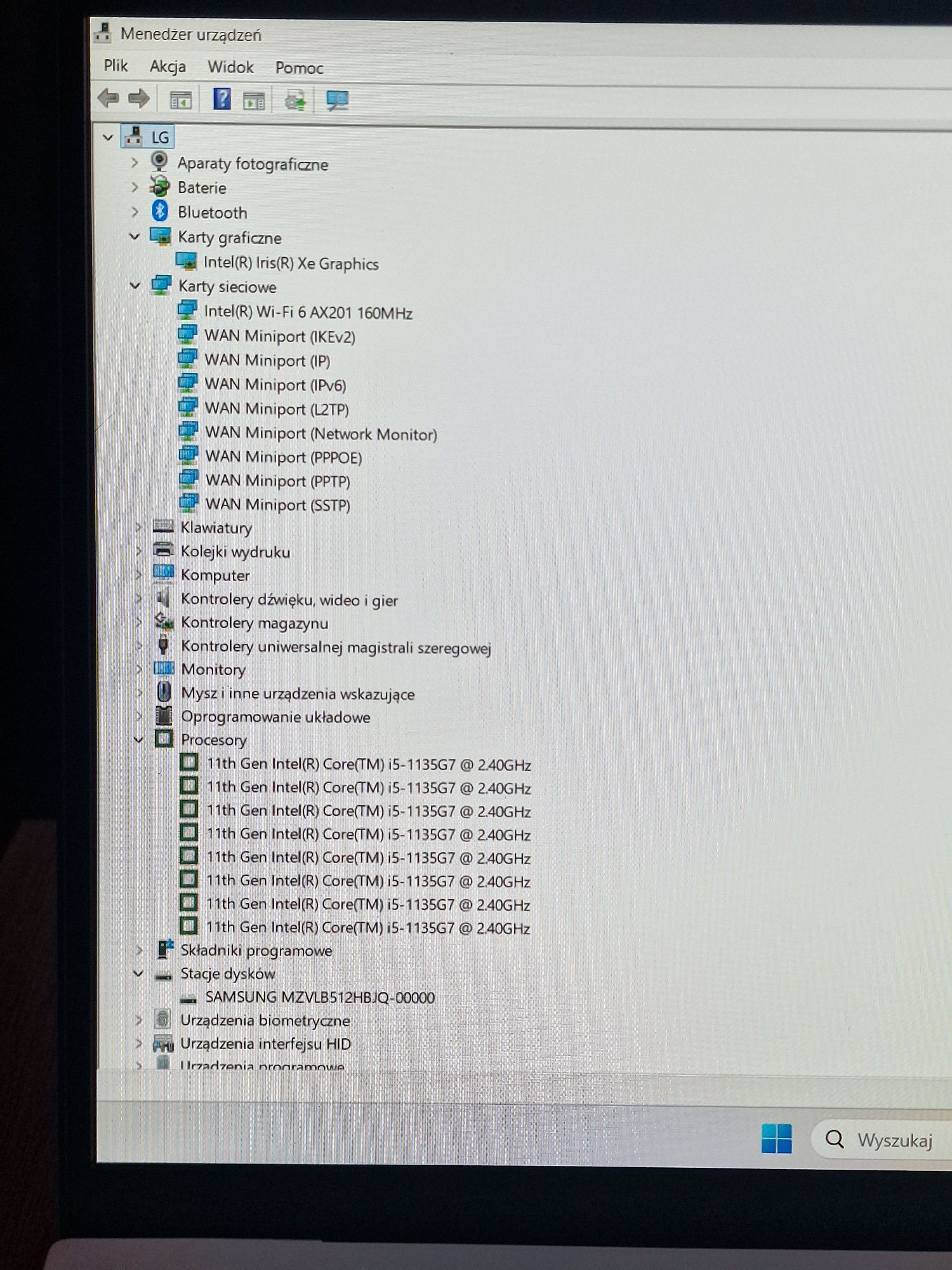 LG Gram 15Z90P Gwarancja Rozszerzona 07.2027 i5-1135g7 16GB ram 512ssd