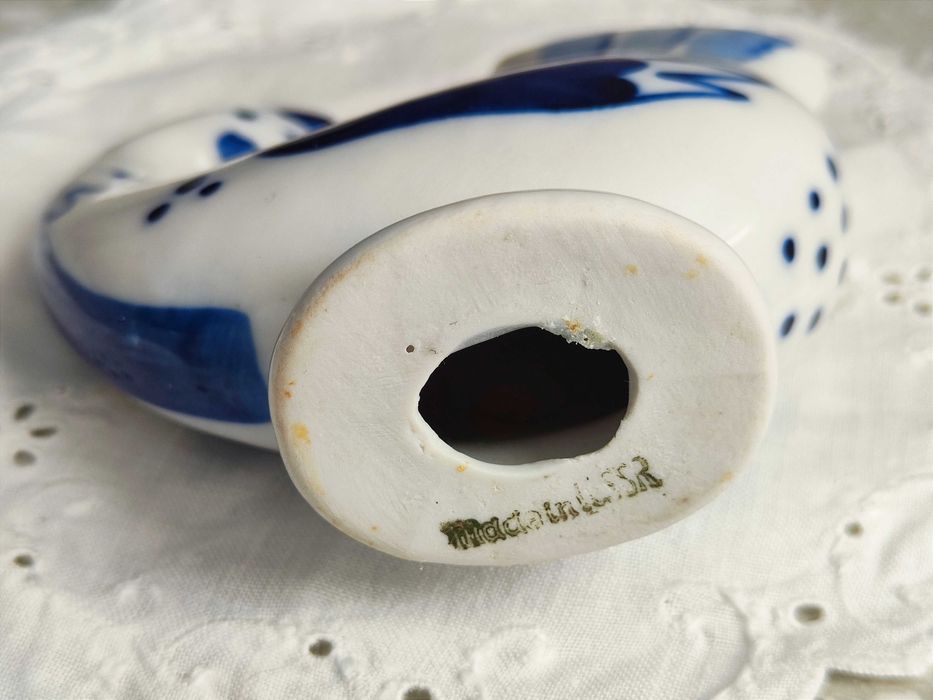 Figurka kurki kury ptak, kobalt, Gzhel/Gżel, USSR/ZSSR, lata 70-e