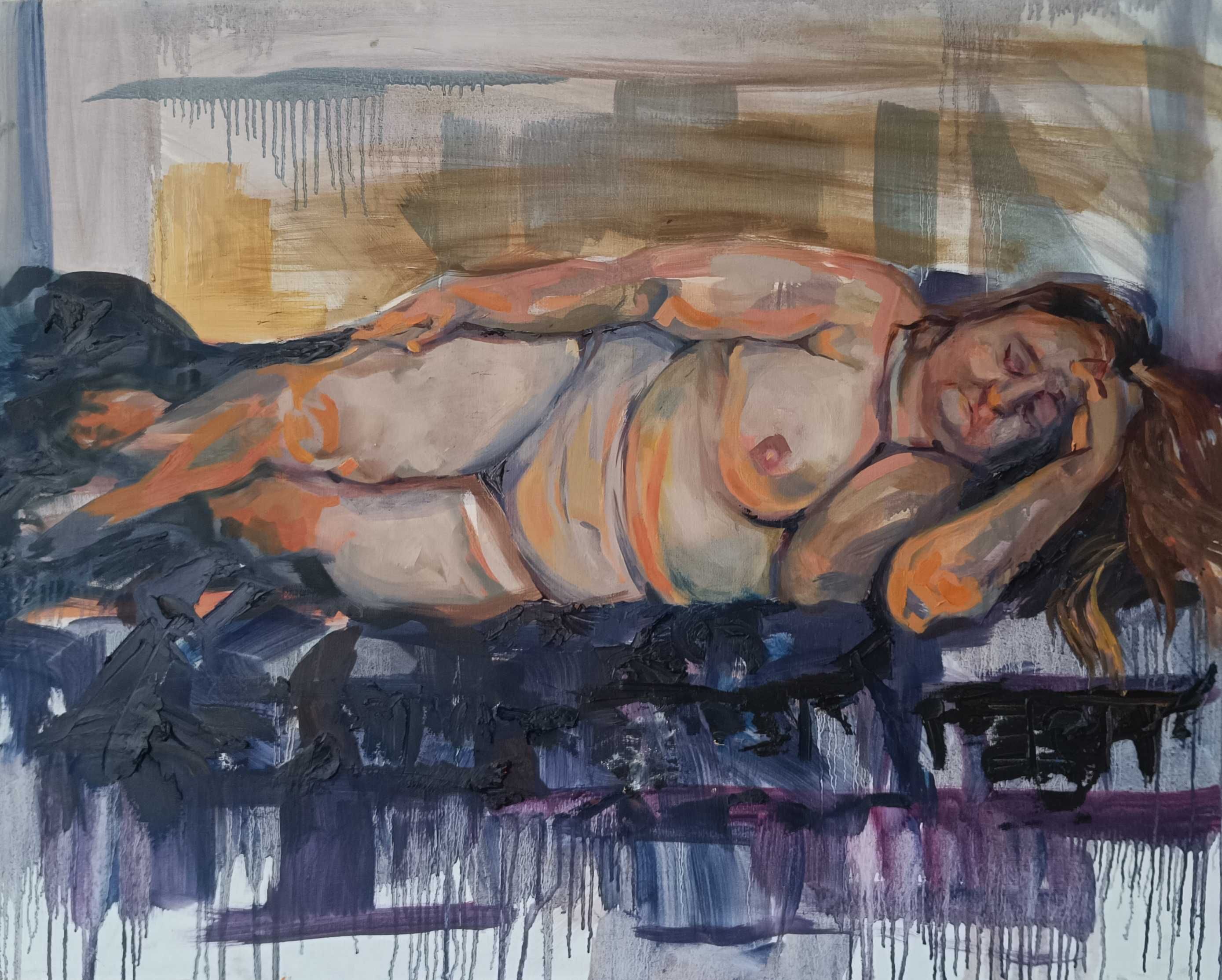 Obraz olejny 100x80cm akt kobiecy malarstwo ASP student ciało