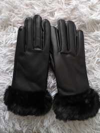 Rękawice skóra czarne z futerkiem