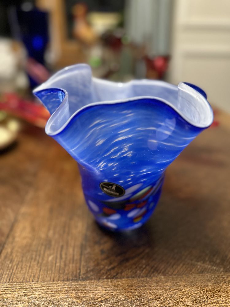 Wazon szklany murano Willinger niebieski formowany 413