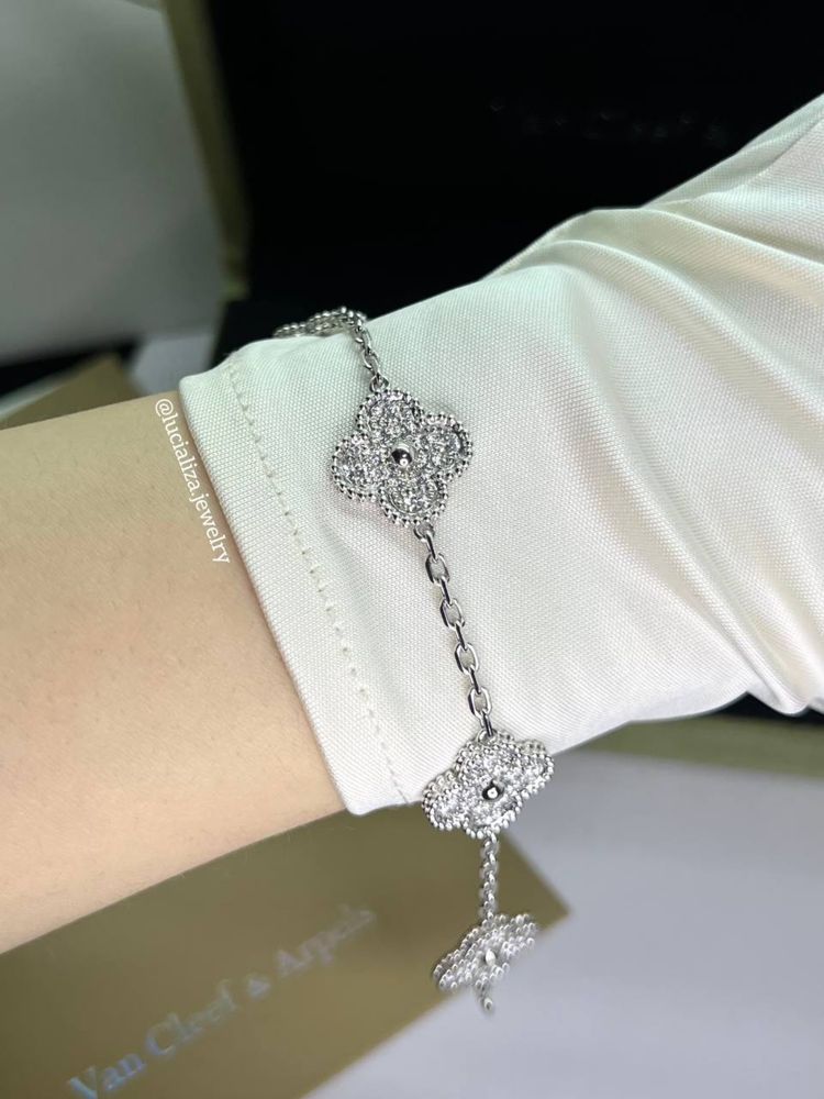 Золотой Браслет в стиле VanCleef Vintage Alhambra с бриллиантами