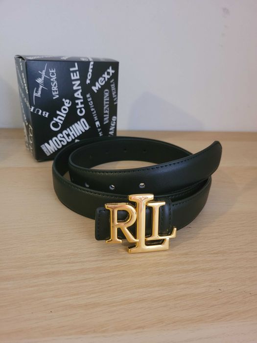 Czarny damski skórzany pasek Ralph lauren 105 cm