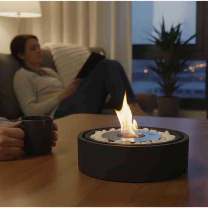 Biokominek wolnostojący z betonu na stół