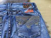 Jeansowe haftowane spodnie rybaczki   L