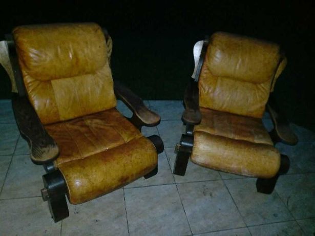 Duże masywne fotele drewno dębowe skóra