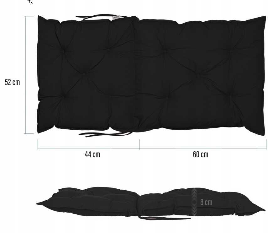 Poduszki na krzeslo ogrodowe czarne zestaw 2 sztuk 104 x 52 x 8