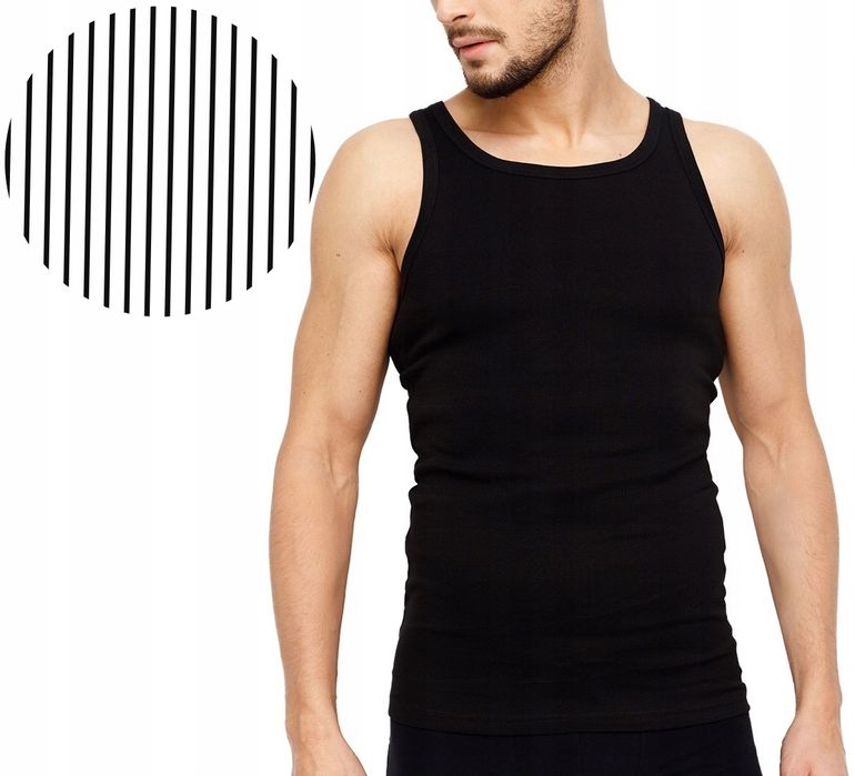 Podkoszulka Koszulka Męska 100% Bawełna Prążkowana Czarna Okrągły -4XL