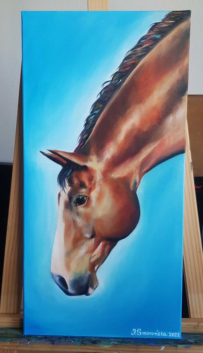 Oryginalny obraz olejny, koń 30x60