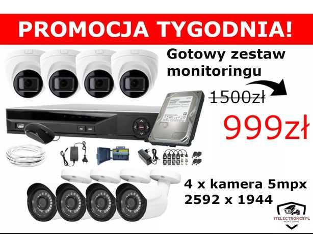 Zestaw monitoringu 4 kamery 4-16 kamer Montaż/Monitoring/Kamery