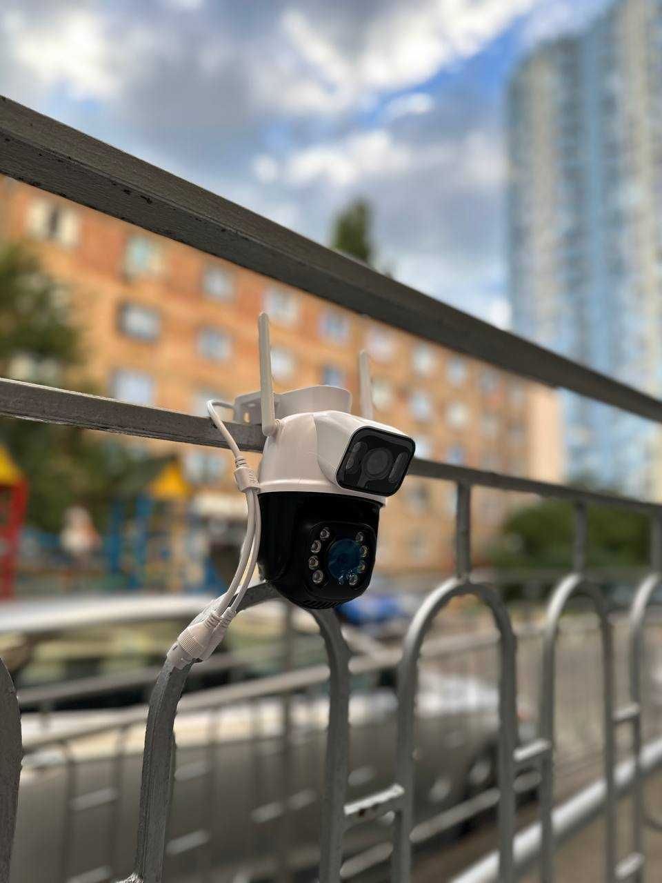 Топова камера ICSee WIFI 8мп  відеонагляду вулична поворотна подвійна