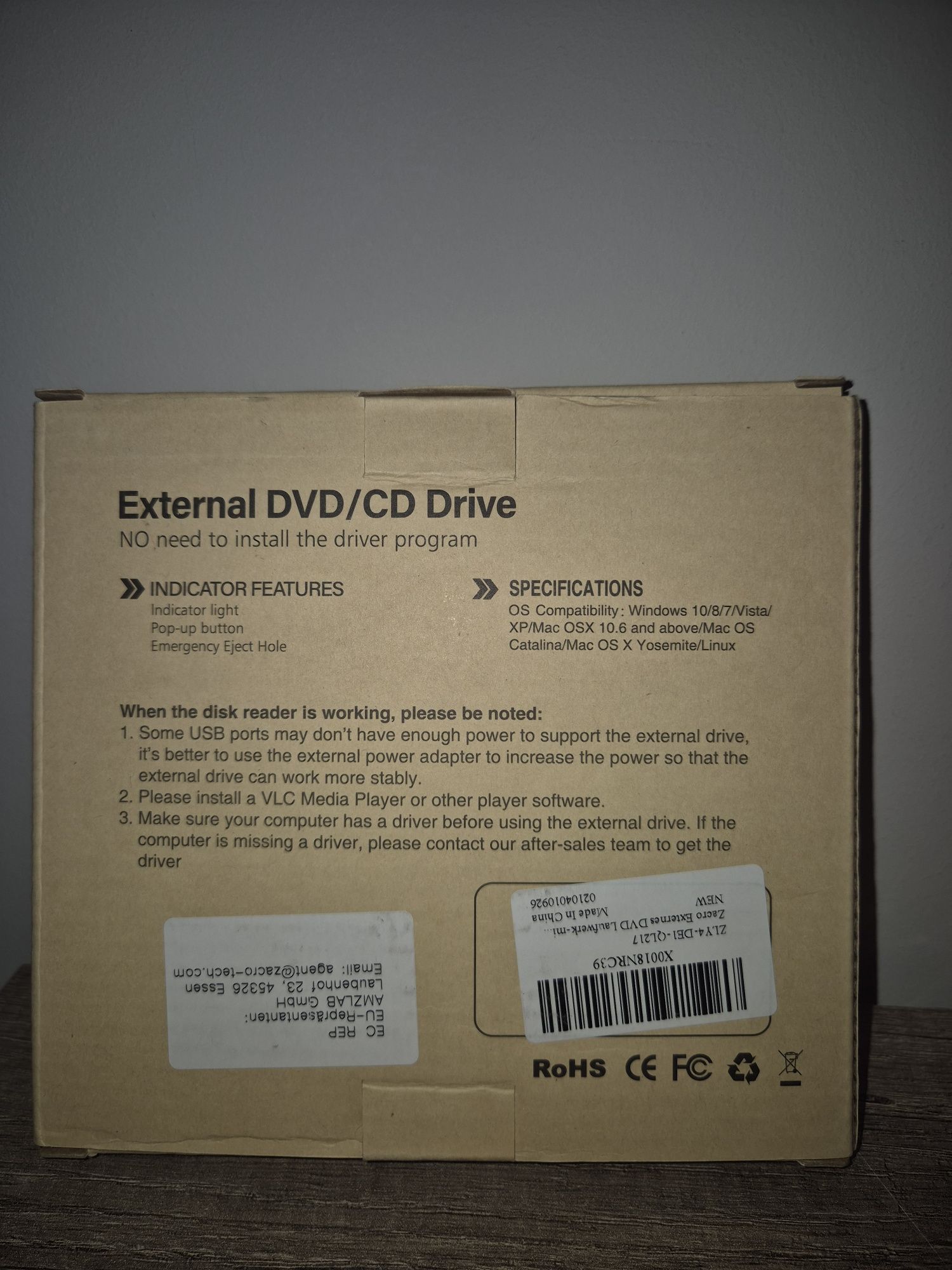 Zacro zewnętrzny napęd CD DVD / przenośna nagrywarka CD DVD