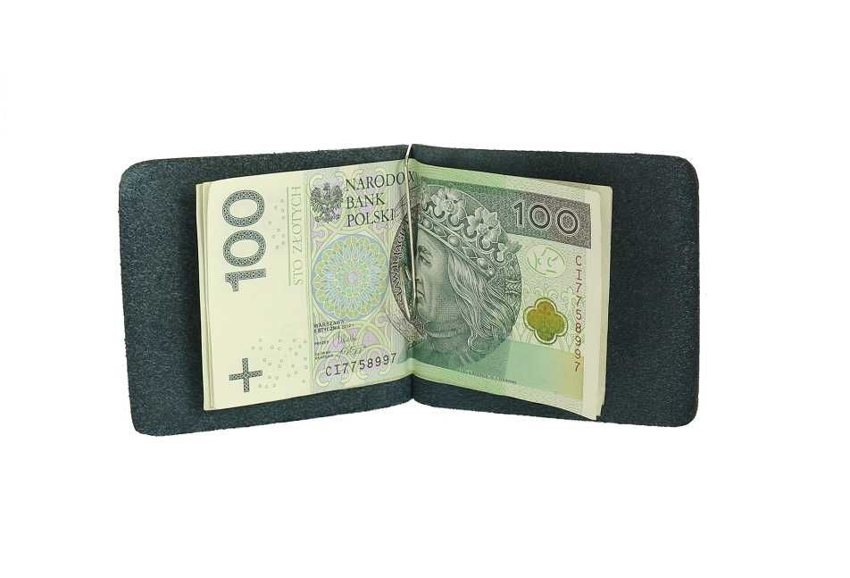 Etui na banknoty portfel skórzany banknotówka stop rfid granatowy