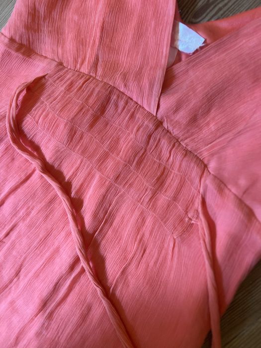 Sukienka jedwab 100% koralowa przed kolano napoleonka romantyczna