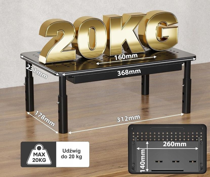 Metalowy stolik z szufladą pod monitor lub laptopa Bontec