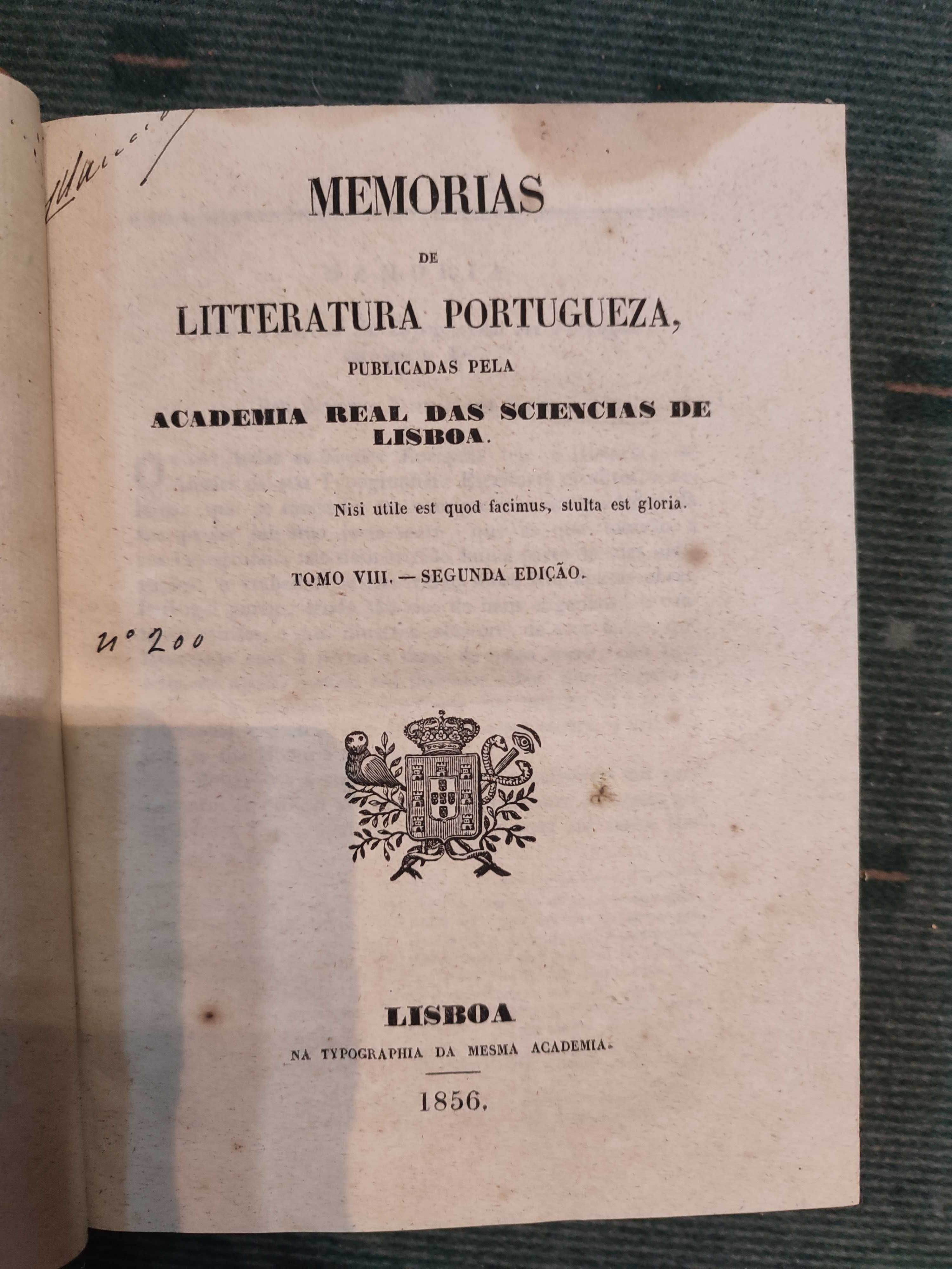 5 volumes Memórias de Litteratura Portugueza Edição Séc XVIII, Séc XIX