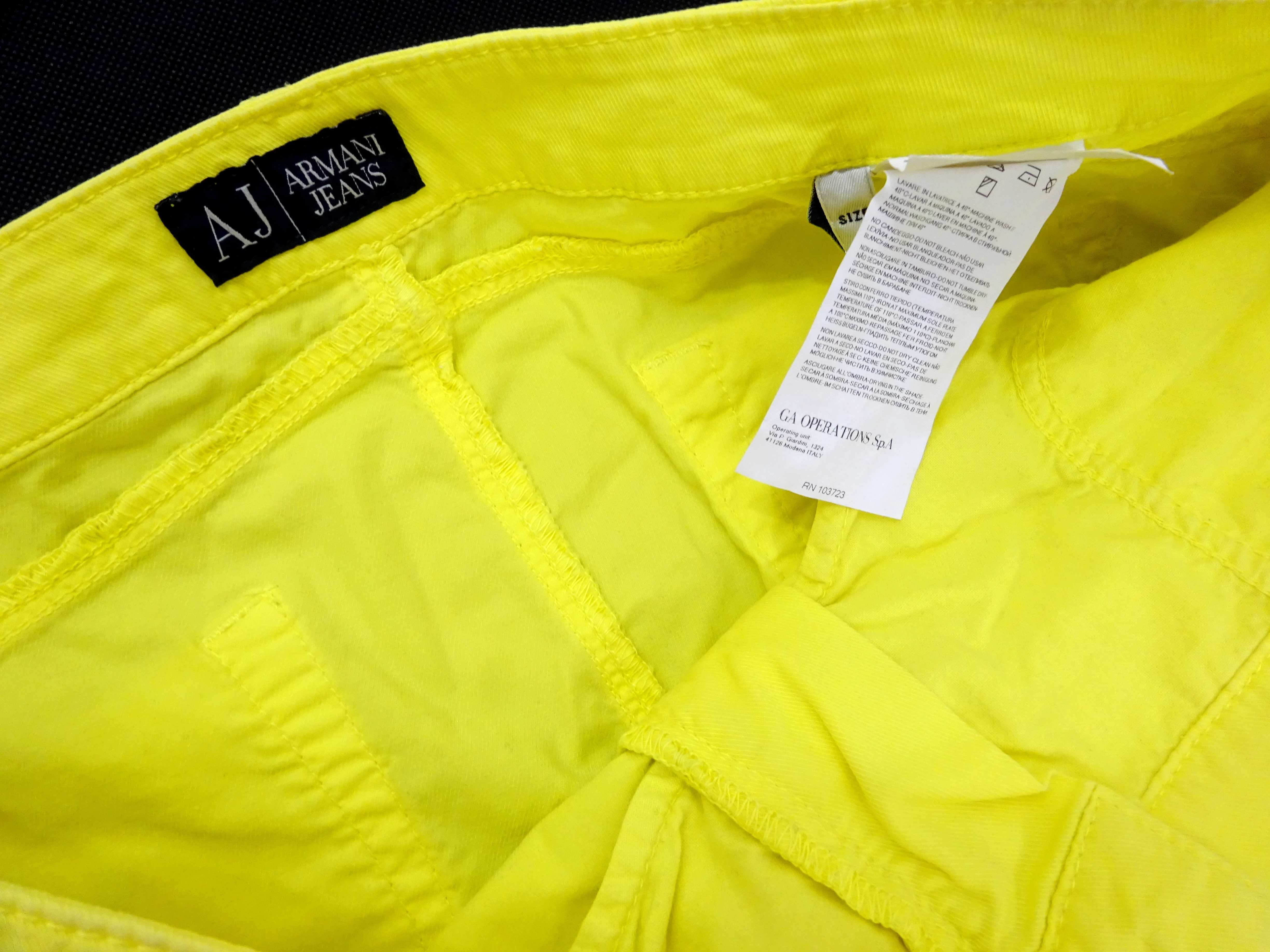 CC68 Eleganckie spodnie damskie ARMANI jeans żółte rurki zamki 38 M