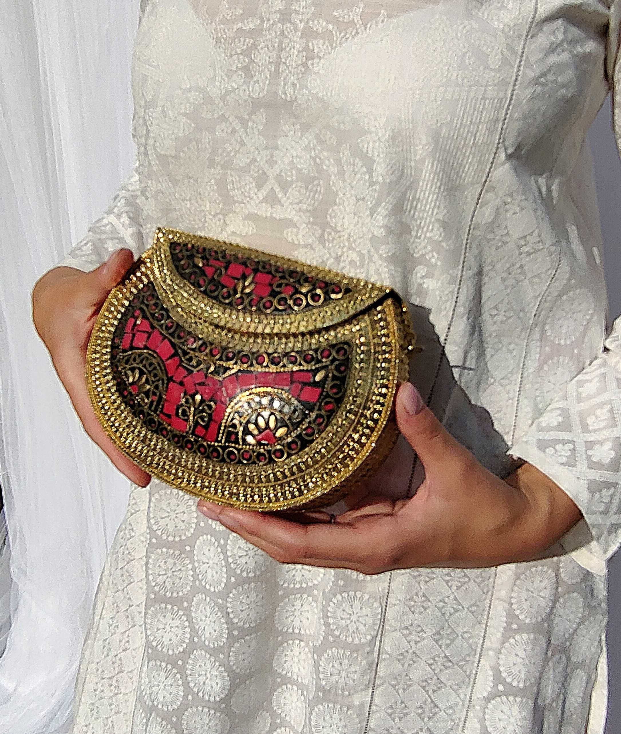 Torebka orientalna boho bohemian kopertówka metalowa czerwona retro