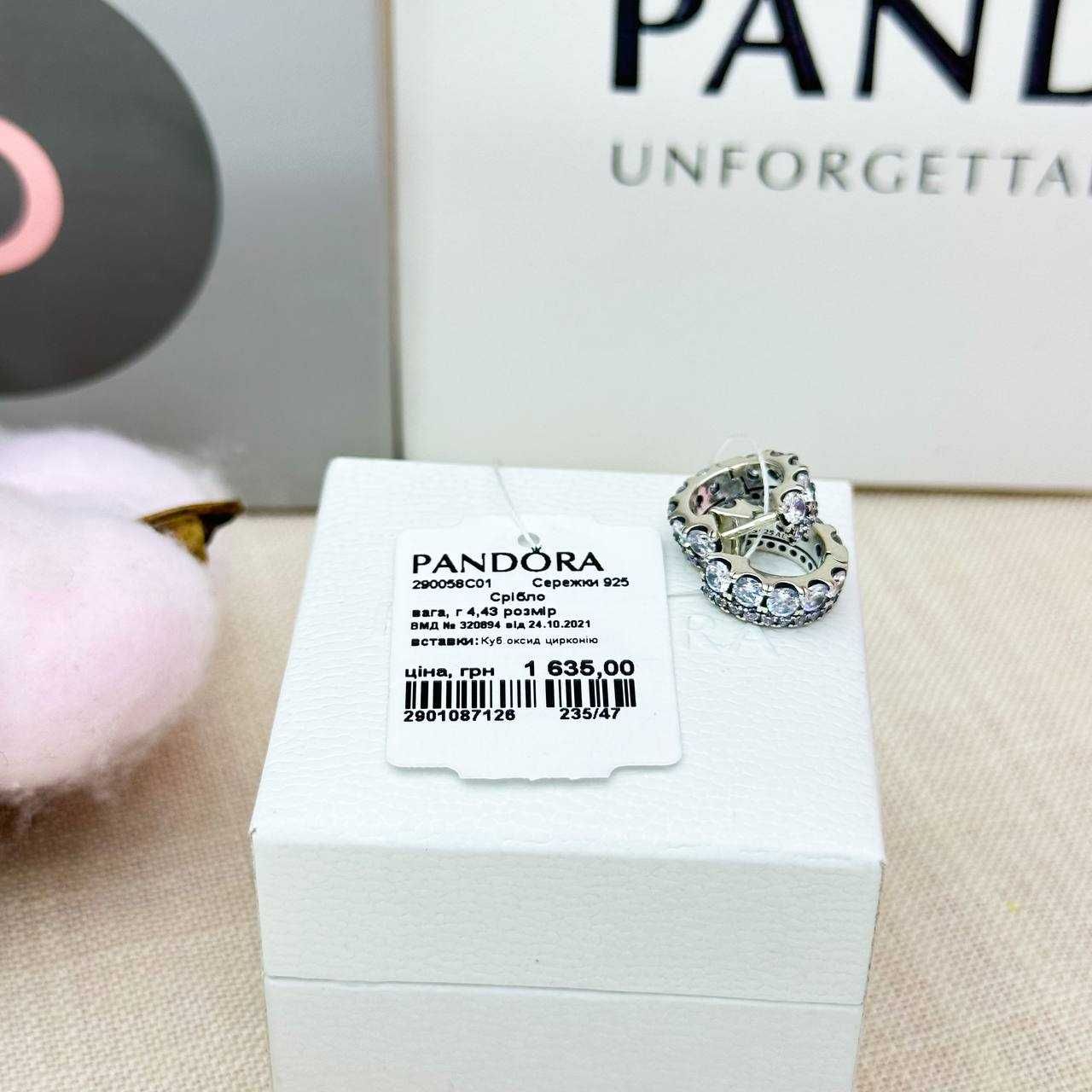 Срібні сережки Pandora Пандора Подвійна стрічка з pavé 290058C01