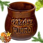 Kubek na wino herbatę grzańca kamionkowy z napisem i uchem 250 ml