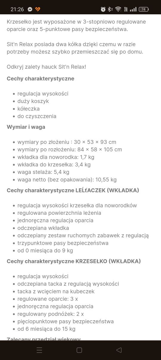 Krzesełko do karmienia 2w1 Hauck
