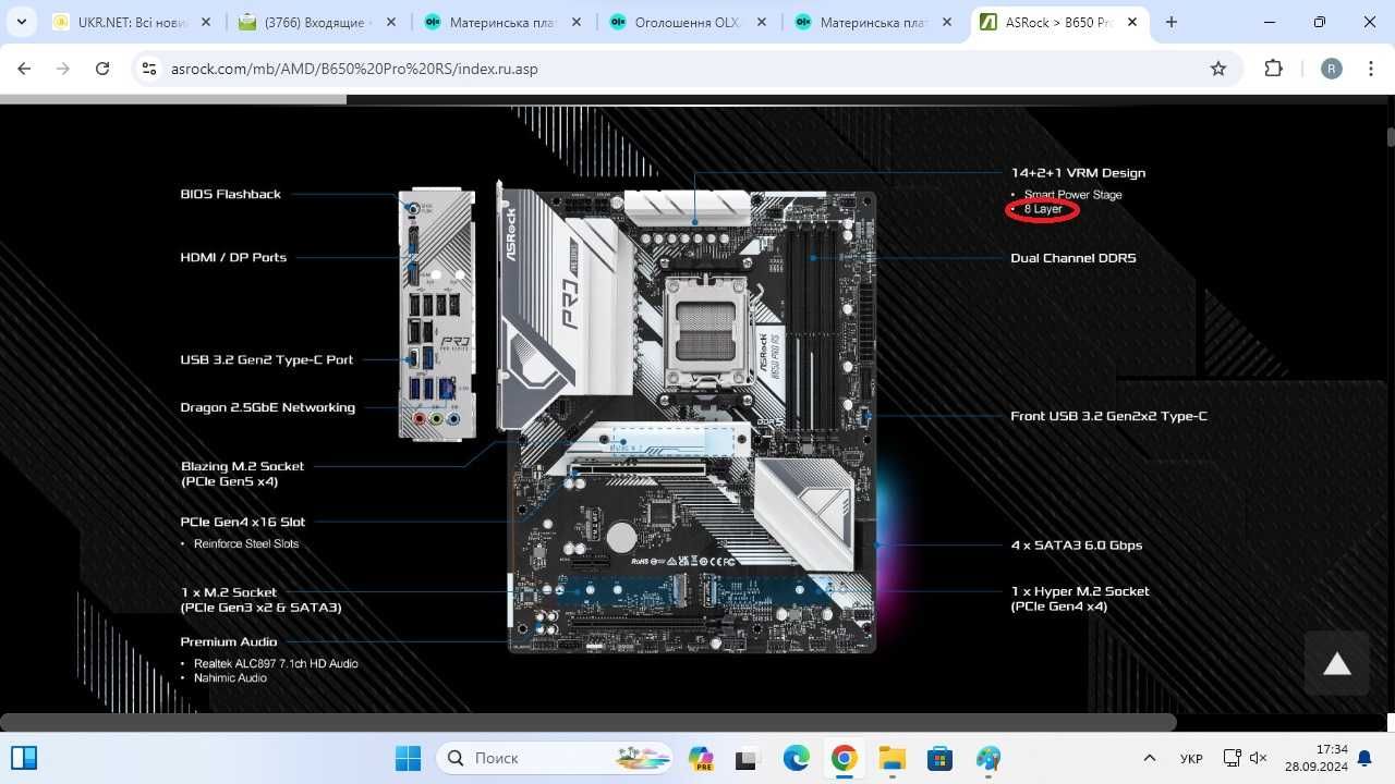 Материнська плата DDR5 ASRock B650 Pro RS.