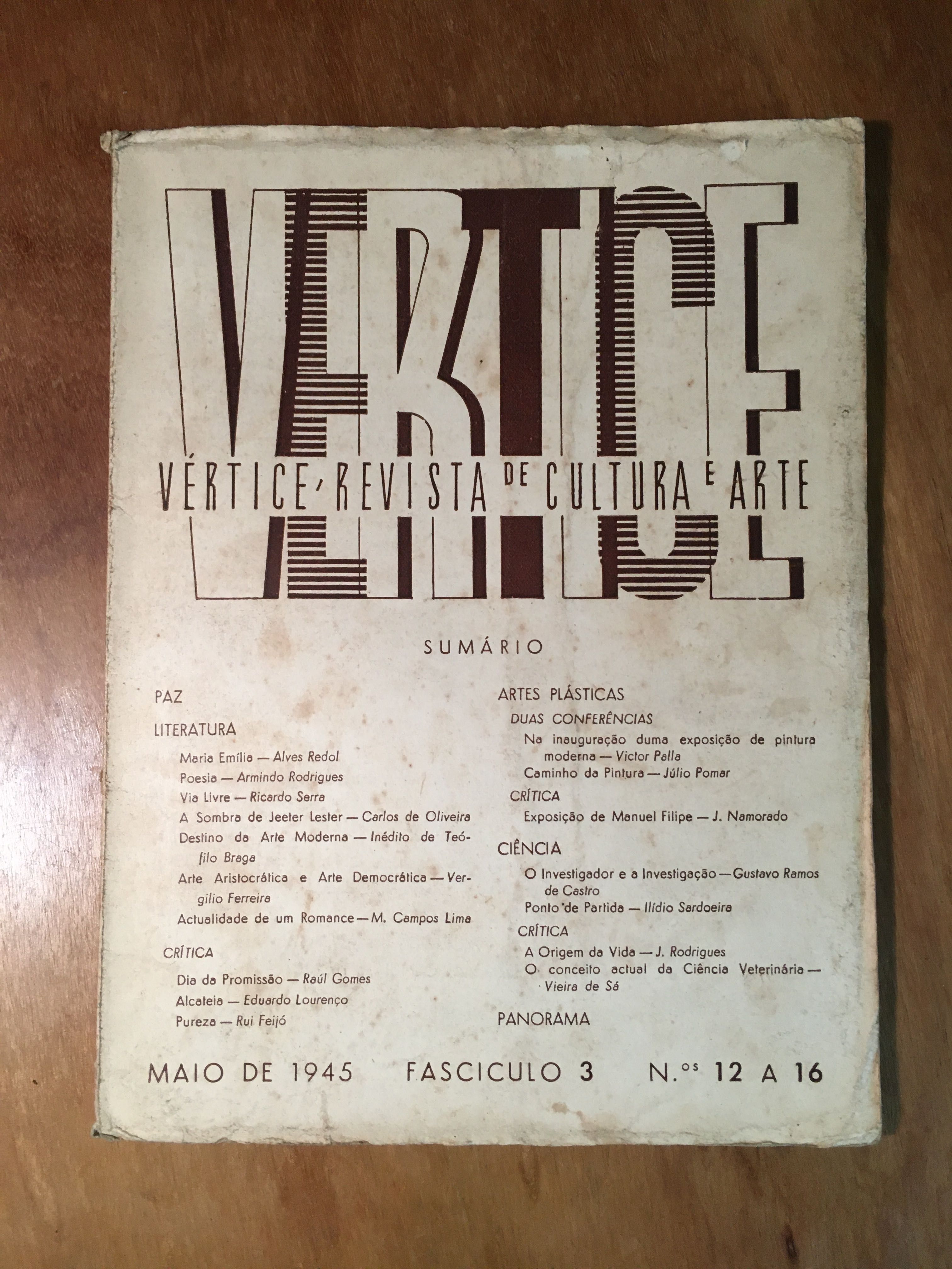 VÉRTICE - fascículo 3 N.12 a 16 Maio 1945 - revista de cultura e arte