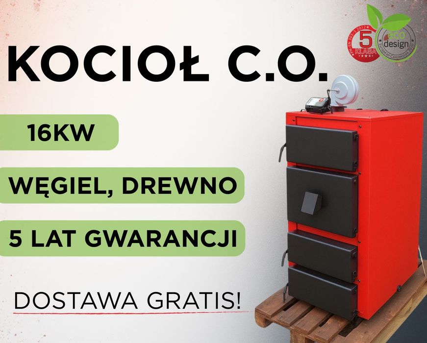Kotły Kocioł 16kW na Drewno Węgiel - PRODUCENT Piec Zasypowy do 170m2