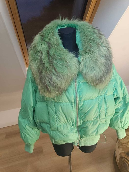 Kurtka damska zimowa puch naturalny , obszycie naturalny jenot