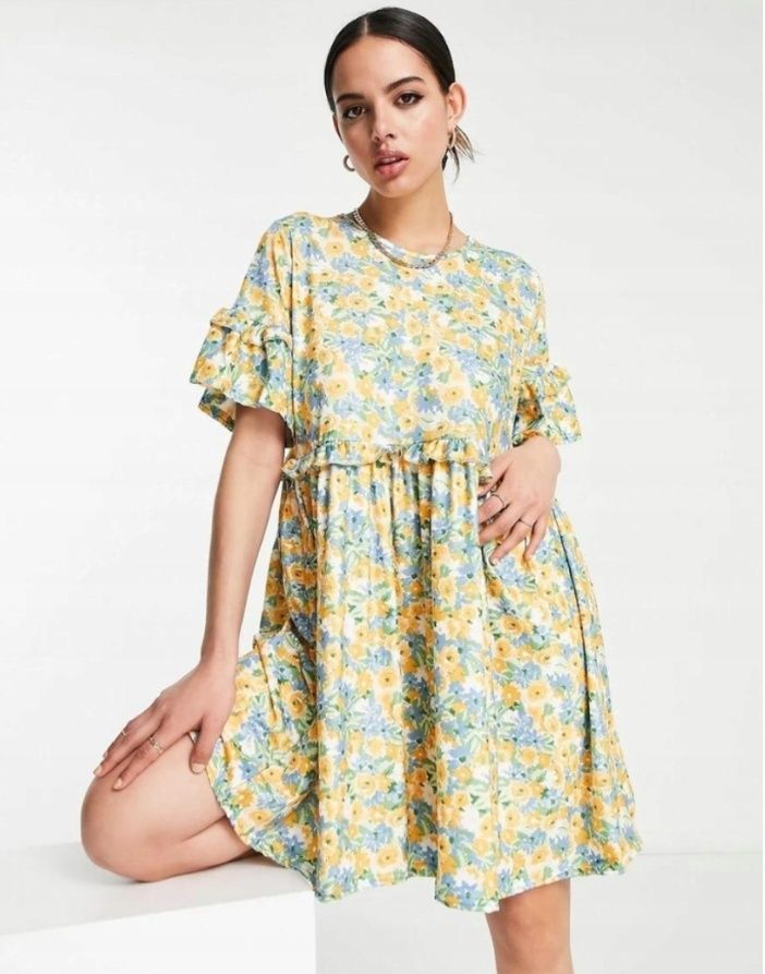 Sukienka w kwiaty na wiosnę i lato plus size 46 48 oversize