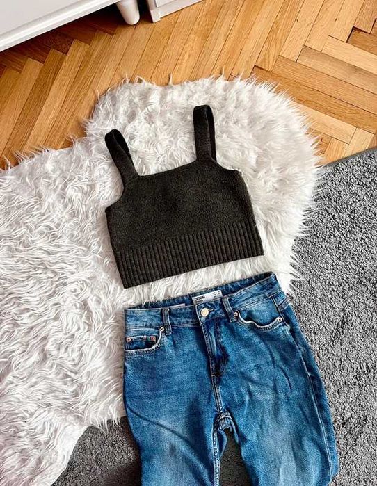Szary crop top H&M XS 34 z domieszką wełny sweterkowy