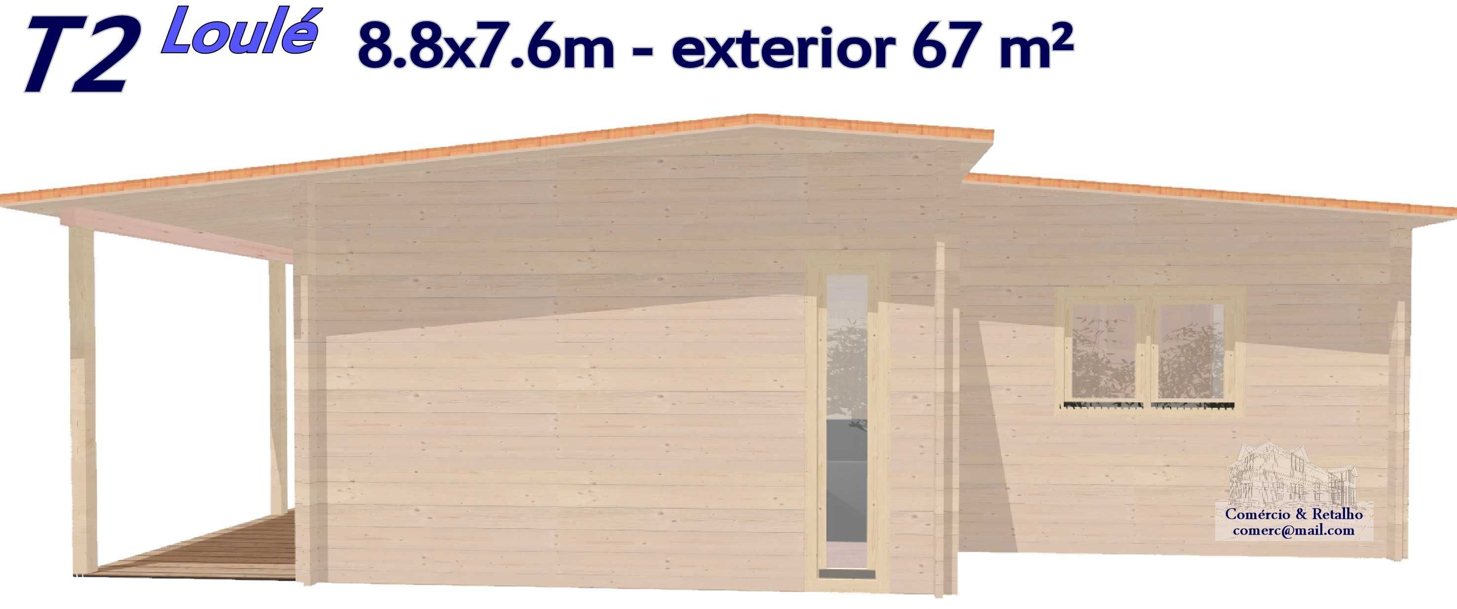 Casa de madeira T2 Loulé - área coberta 68.4m² - 4 divisões 44mm