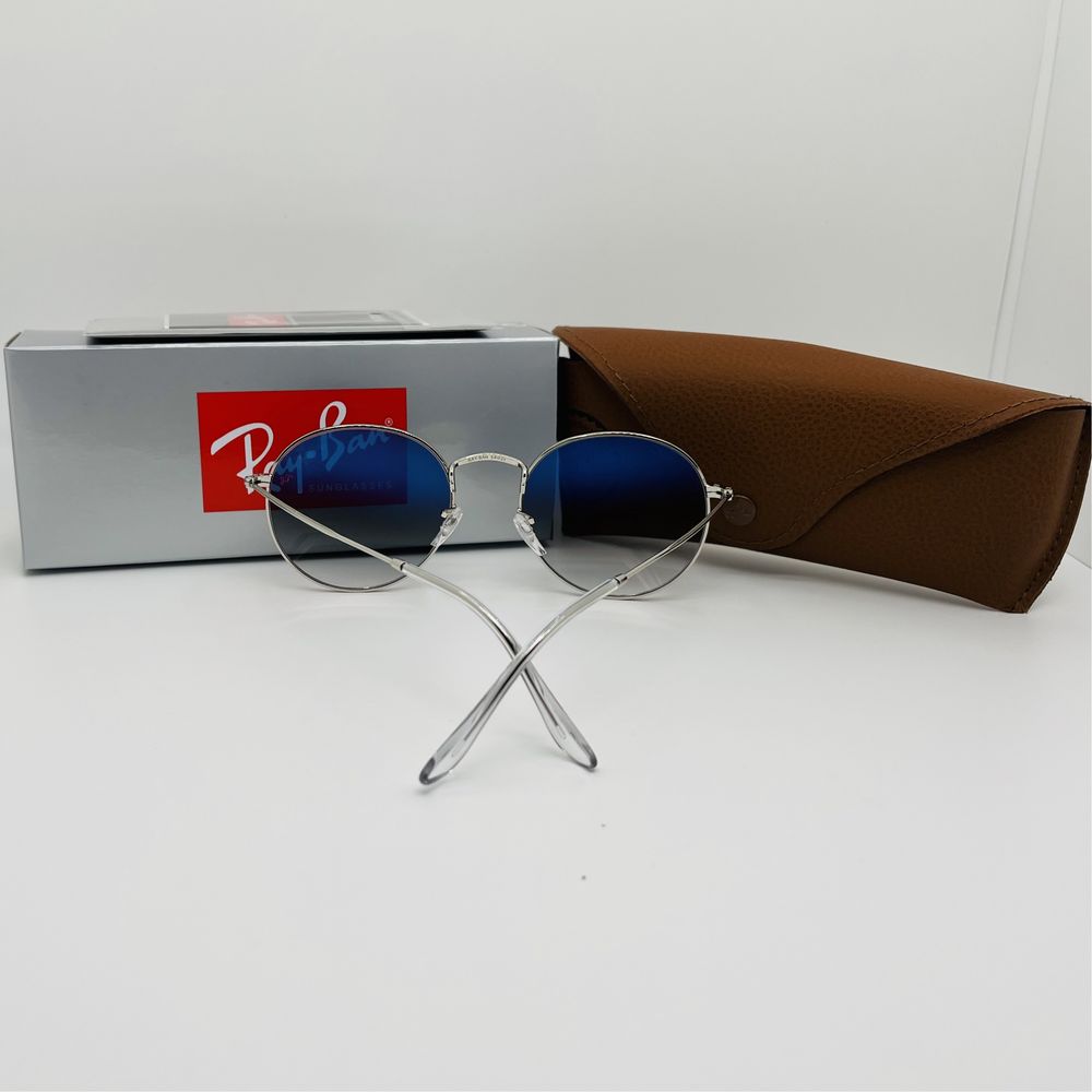 Круглые очки Ray Ban Round Metal 3447 Silver-mBlue Grade 54мм стекло