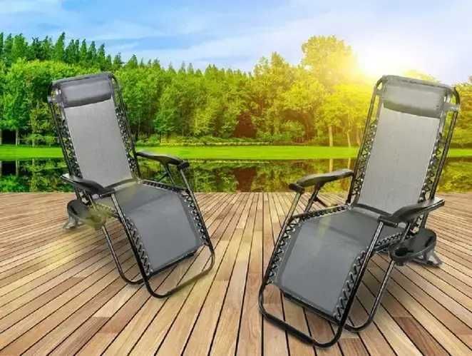 Шезлонг для пляжа сада дачи лежак садовое кресло подстаканником черный