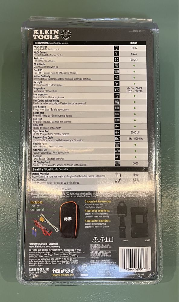 Klein tools CL800 преміум кліщі-мультиметр AC/DC 600A 1000V новий