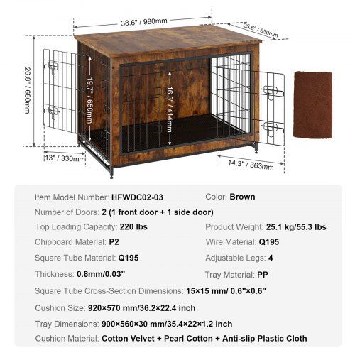 Gaiola para cães  98x65x68cm caixa para cães feita de P2 e Q195 mesa l