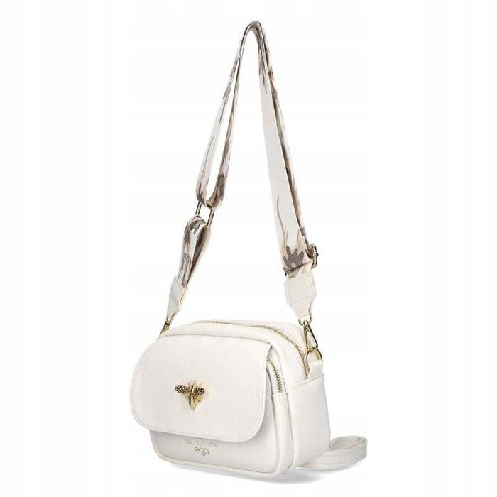 EGO Polska Torebka Damska Listonoszka Skóra Eko Dwa Paski Logo Biała