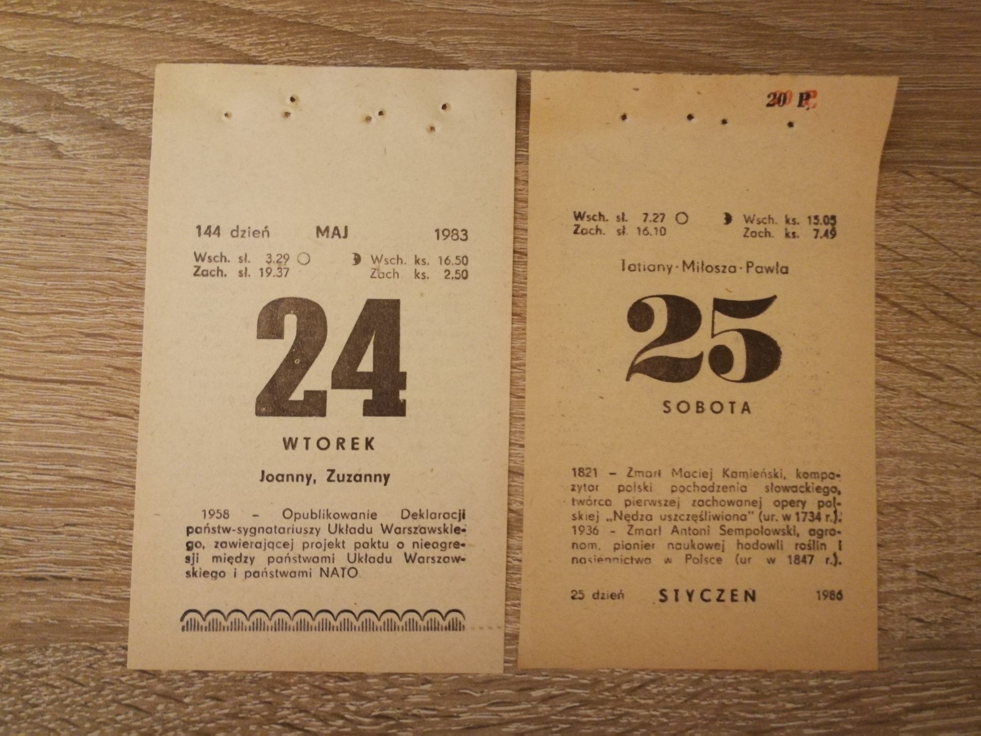 Oryginalne kartki z kalendarzy zdzieraków różne roczniki