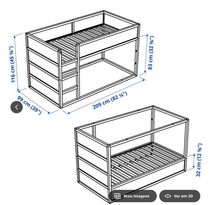 Cama Ikea Kura reversível com dossel
