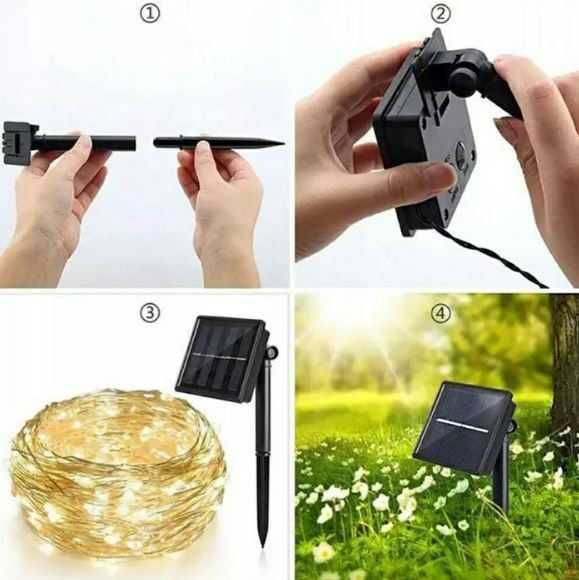 SOLARNE lampki ogrodowe girlanda 22 metry 200 LED zimne białe drucik