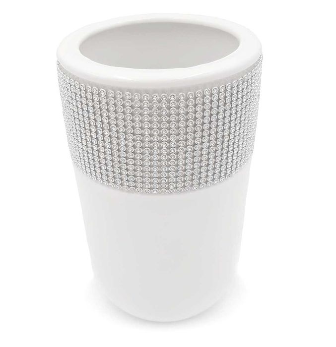 Biały wazon ceramiczny z kryształkami flakon na kwiaty glamour