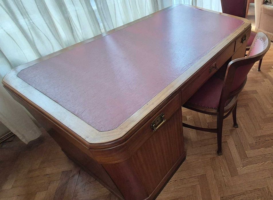 Zabytkowe 100-letnie biurko z 2 krzesłami - palisander