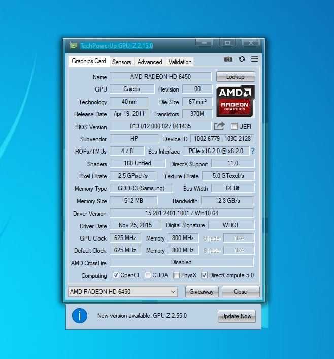 Видеокарта AMD Radeon HD 5450 512Mb  GDDR3  64-bit  dvi DisplayPort