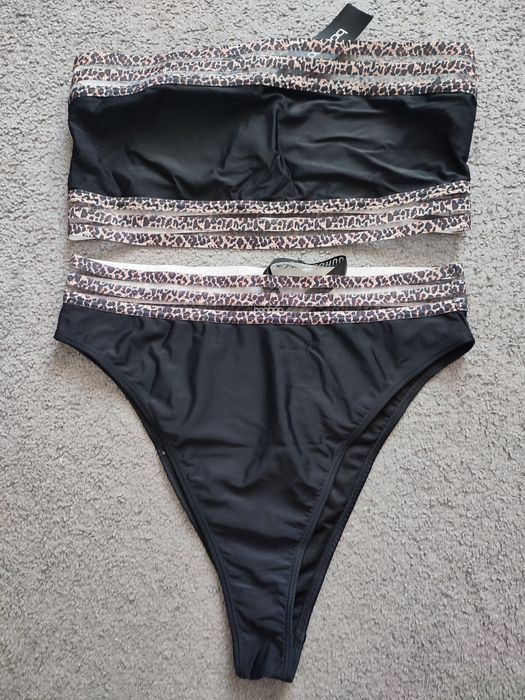 Nowy czarny strój kąpielowy z panterka print rozmiar 44 Boohoo