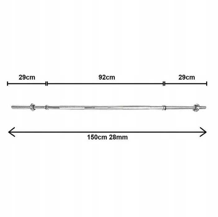 Gryf prosty stalowy sztanga 150cm 28 mm do ćwiczeń