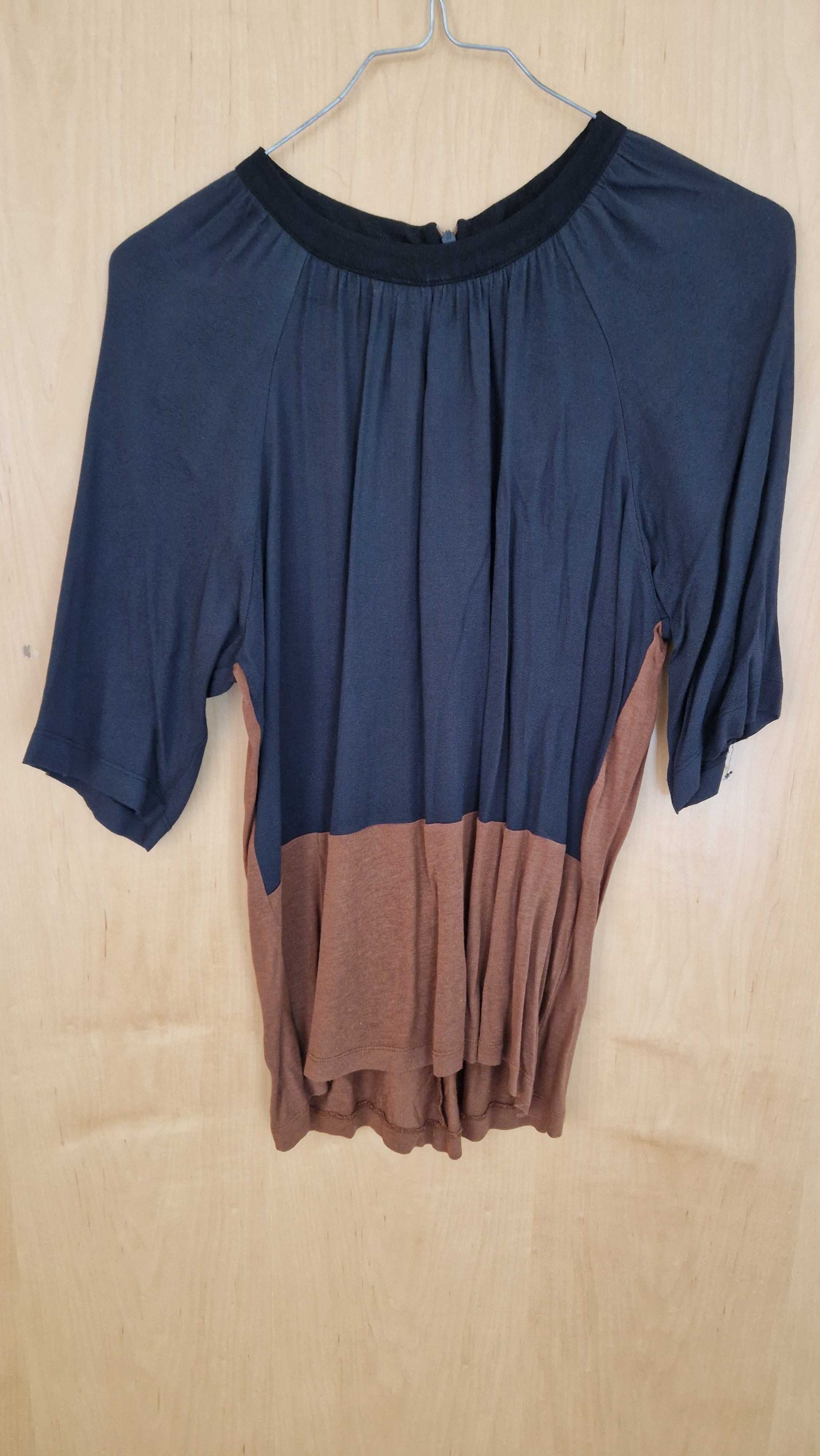 Blusa manga 3 quartos, cor cinza e castanho, Zara, tamanho M