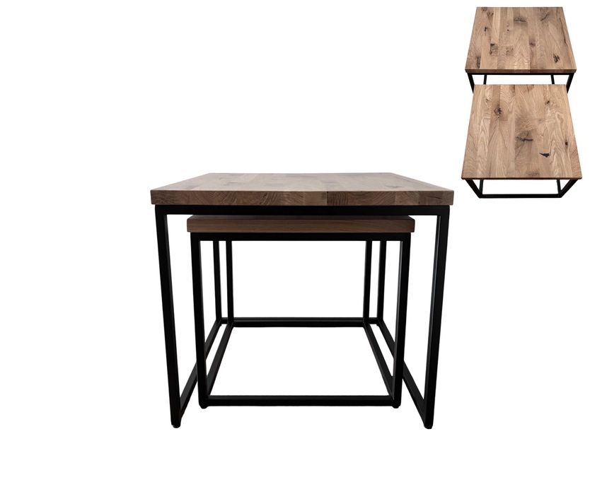 Zestaw Stolik Kawowy Kwadratowy 2w1 Loft Dąb 50/70 CZARNY